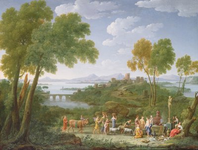 Un ampio paesaggio italianeggiante con un sacrificio da Hendrik van Lint